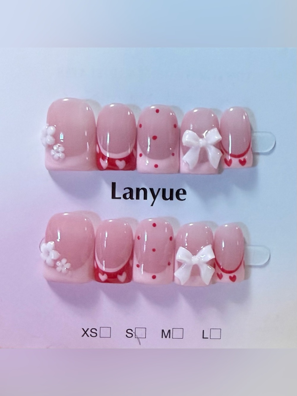 Pink Bow & Heart Kids False Nail Set